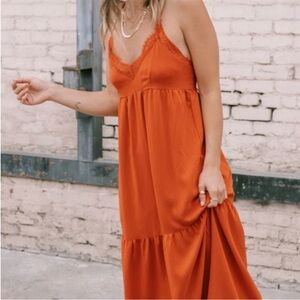 Orange Lace Trim Slip Dress